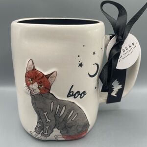 Rae Dunn BOO Cat With Skeleton Sweater Moon And Stars Halloween Mug NEW